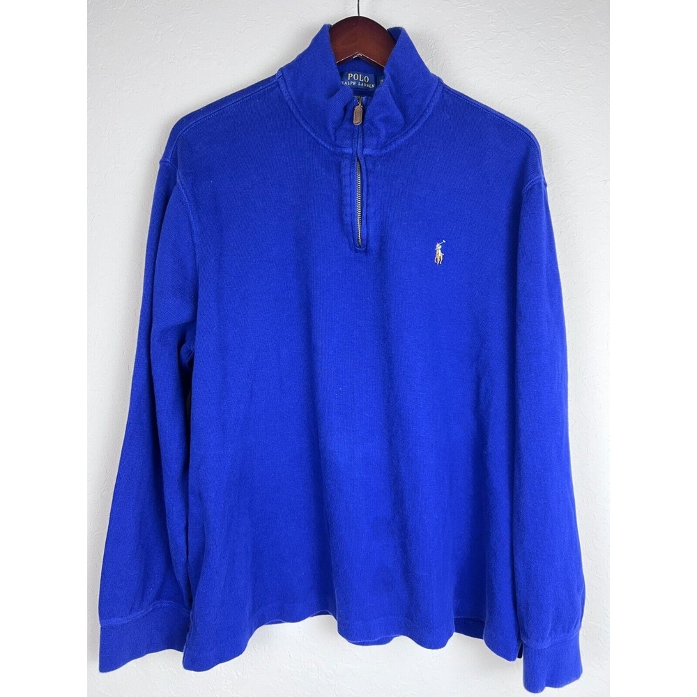 Polo Ralph Lauren Sweater Men's XL Blue Estate Rib Long Sleeve 1/4‎ Zip Pullover